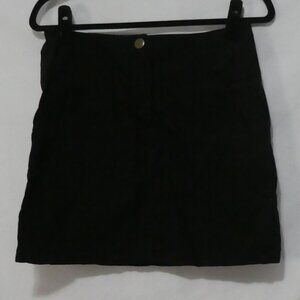 H&M | size 8 | Elegant Black Cotton Mini Skirt | Button Front | Buckle Back